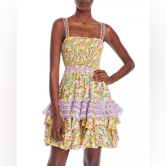 Charo Ruiz Dresses & Skirts - Charo Ruiz Floral Mini Dress with Lace Accents